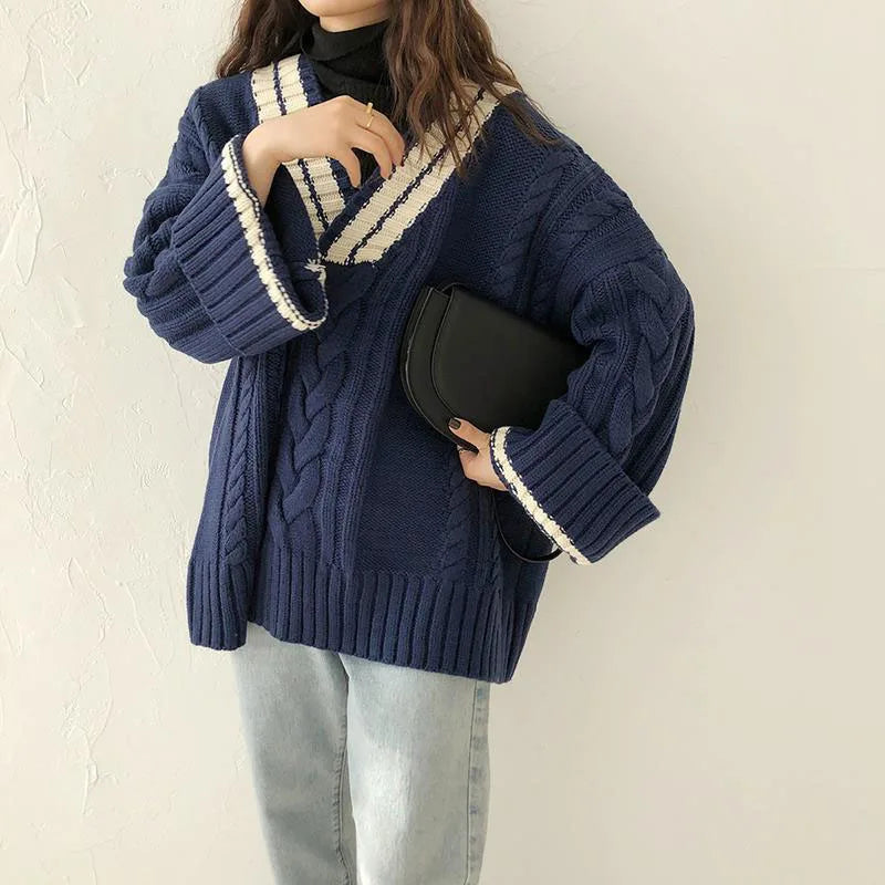 Oversized V-Neck Vintage Knit Sweater