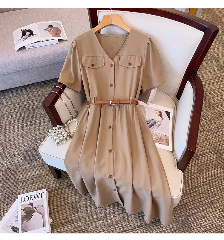Casual Vintage Belted Dress
