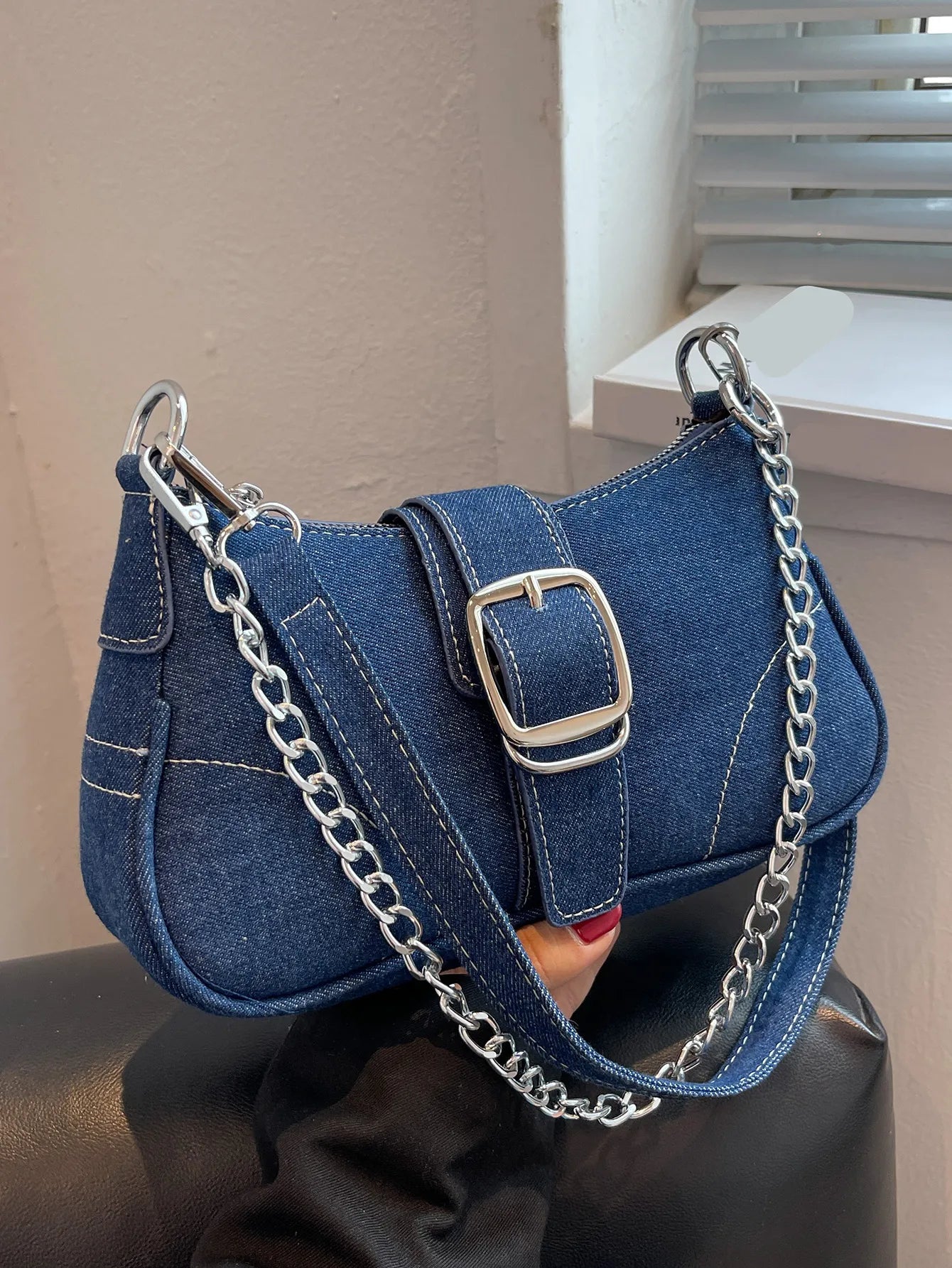Denim Buckle Two-Way Small Bag