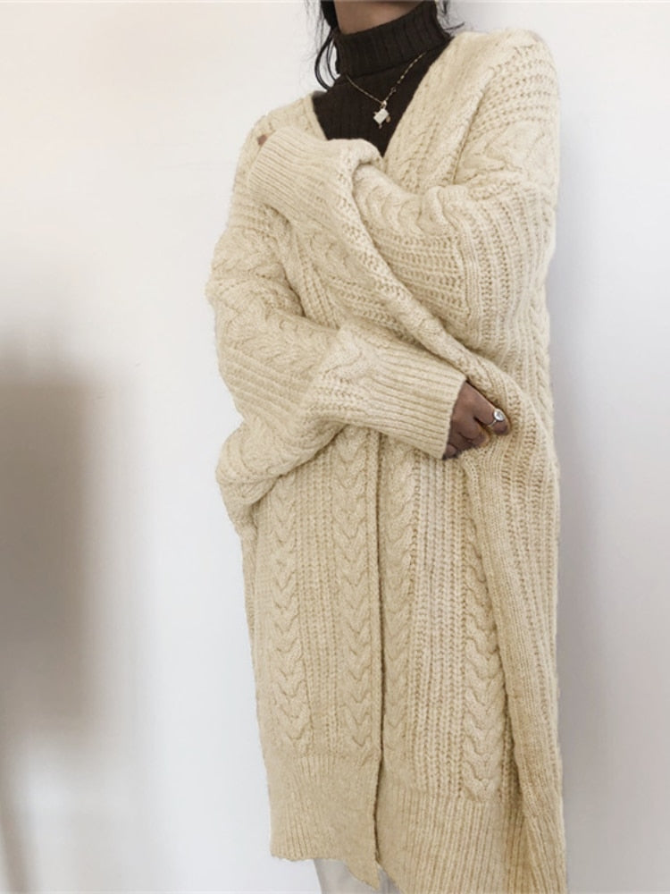 Women's retro loose twist knitted cardigan