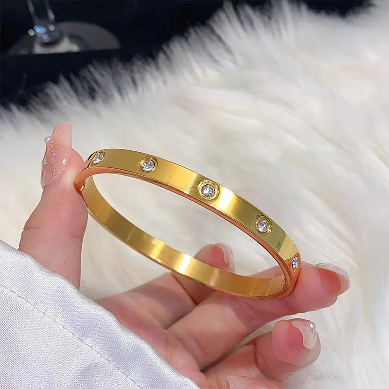Titanium Gold-Plated Diamond Bangle Bracelet
