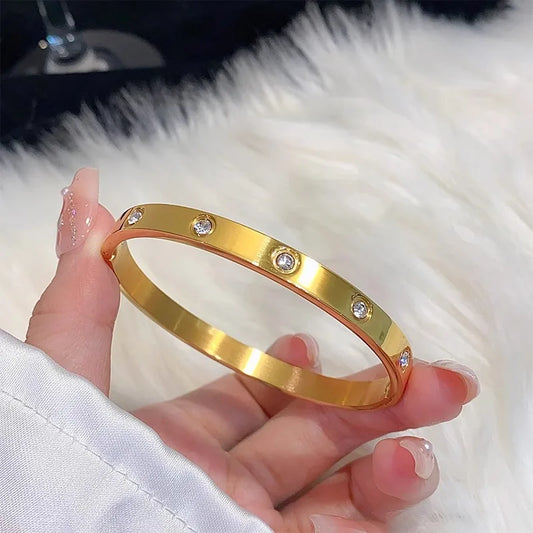 Titanium Gold-Plated Diamond Bangle Bracelet
