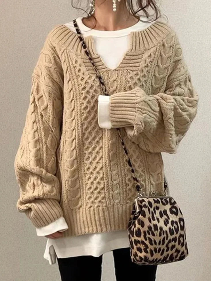 Twist Pattern Knit V-Neck Sweater
