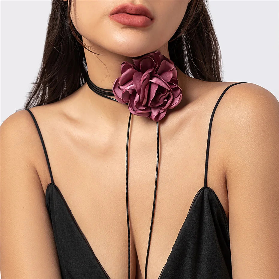 Elegant Satin Rose Clavicle Choker Necklace