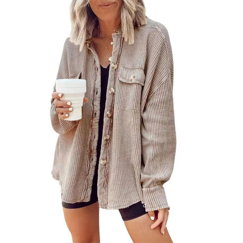 Women's corduroy button down shirt casual collar long sleeve