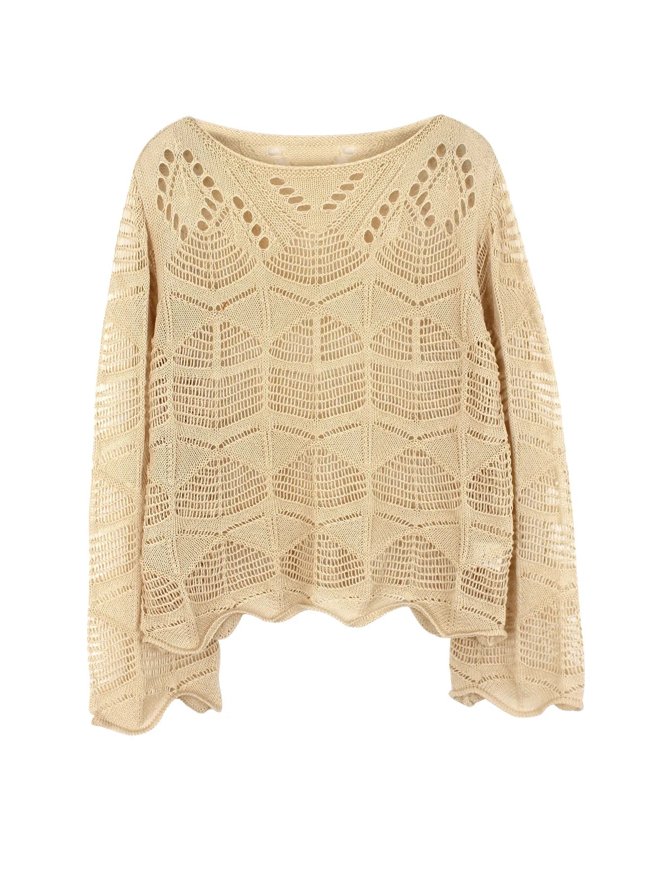 Women's round neck long sleeve hollow knit sweater summer