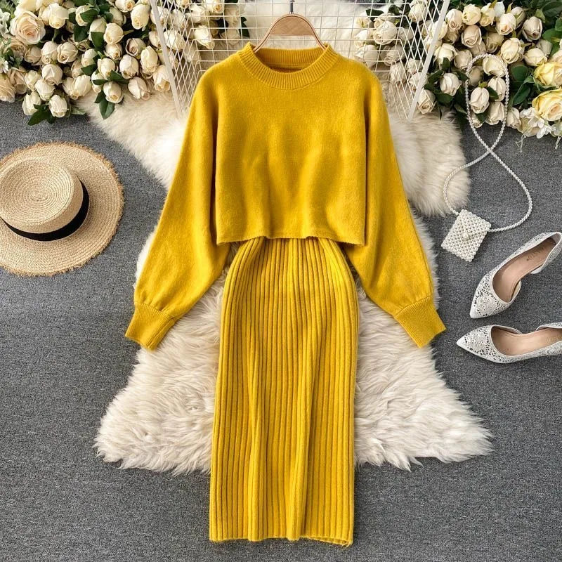 Women's knitted dress and sweater set