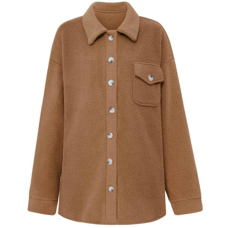 Women's autumn winter fashion lapel plush jacket