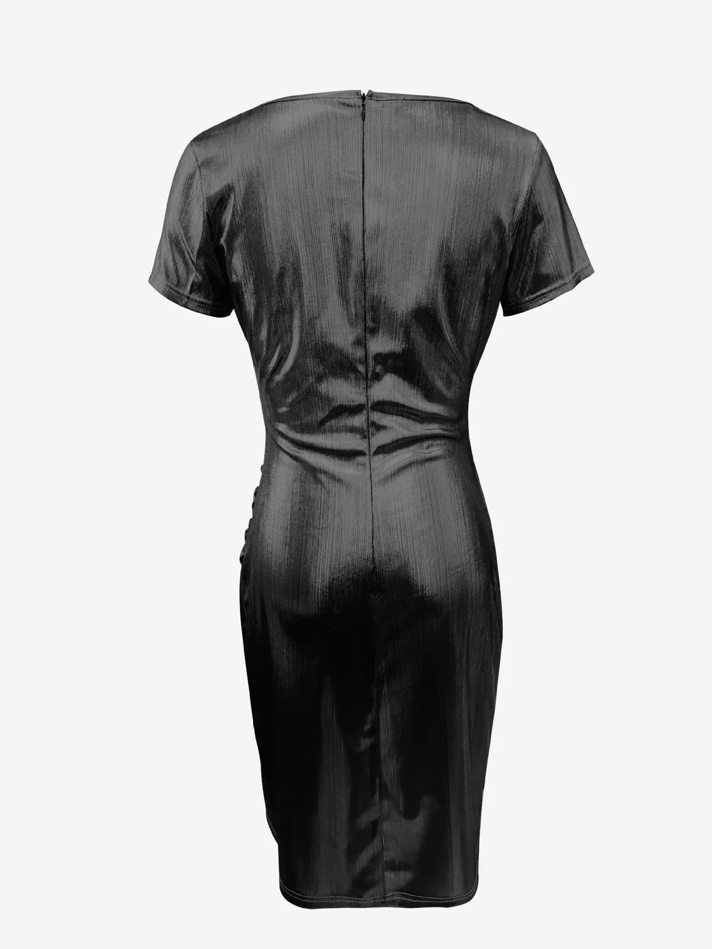 Women's Wrap Dress - V-Neck Knee-Length - Short Sleeve Elegant Fitted Style