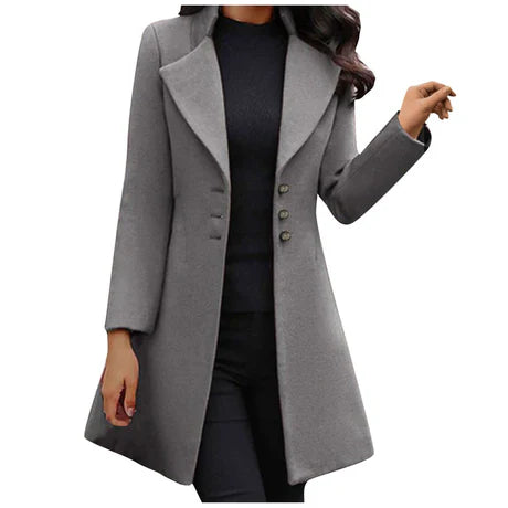 Women’s Wool Coat – Slim Fit – Mid-Length – Double-Breasted – Notched Lapel Collar