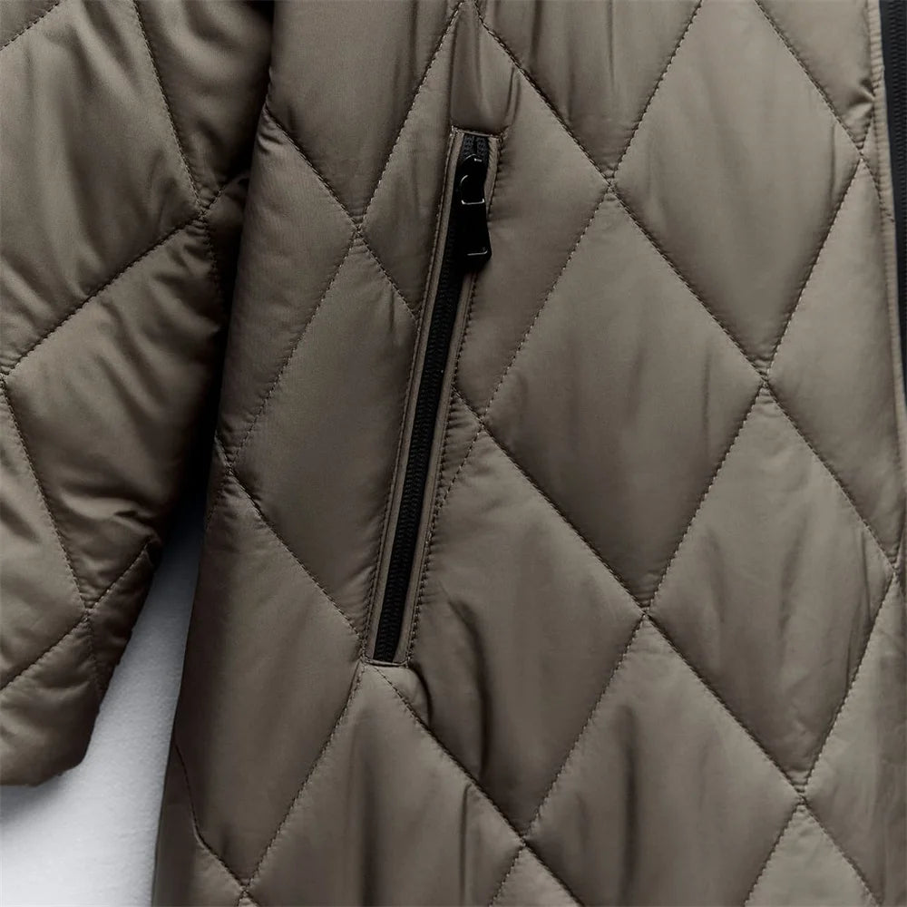 Women’s casual knee-length jacket with zipper detail