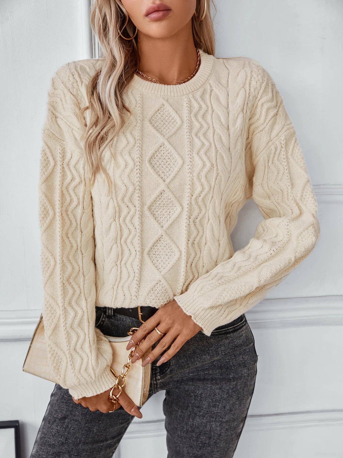 Women's retro chunky knit pullover sweater autumn winter
