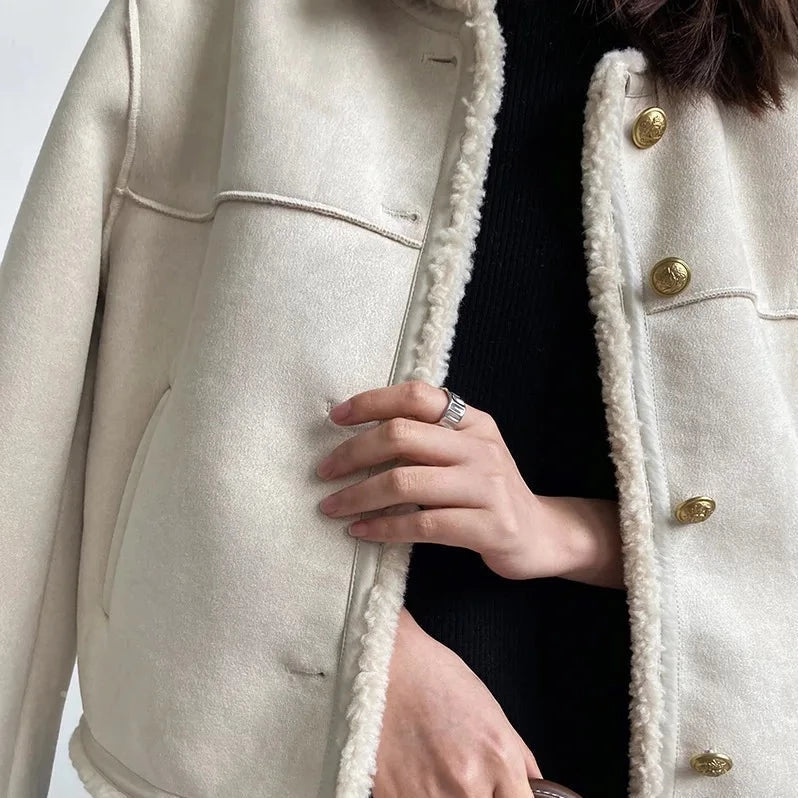 Silvia Suede Jacket | Faux Shearling Trim Relaxed Fit Jacket