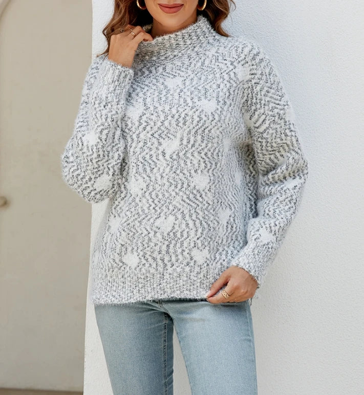 Heart-Shaped Half-Turtleneck Long Sleeve Sweater