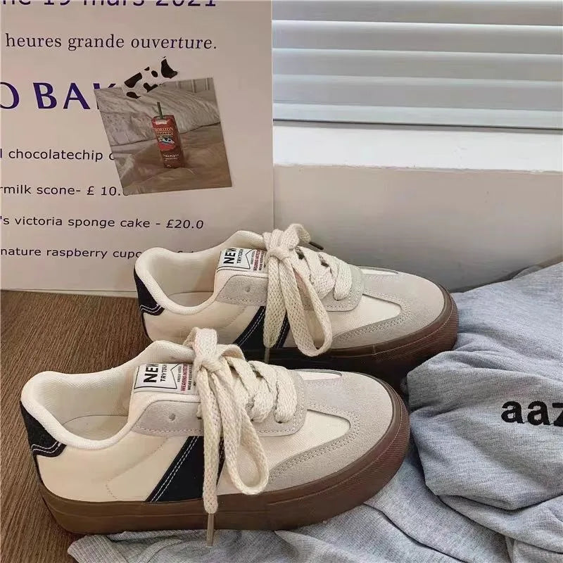 Women's Canvas Sneakers - Low Top - Retro Style - Thick Sole Casual Shoes