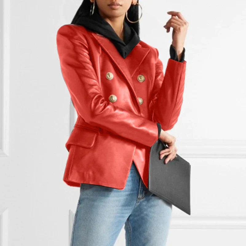 Women's double button tailored leather blazer