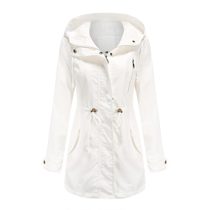 Women's comfortable hooded windbreaker trench coat