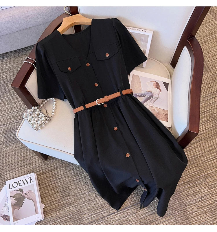 Casual Vintage Belted Dress