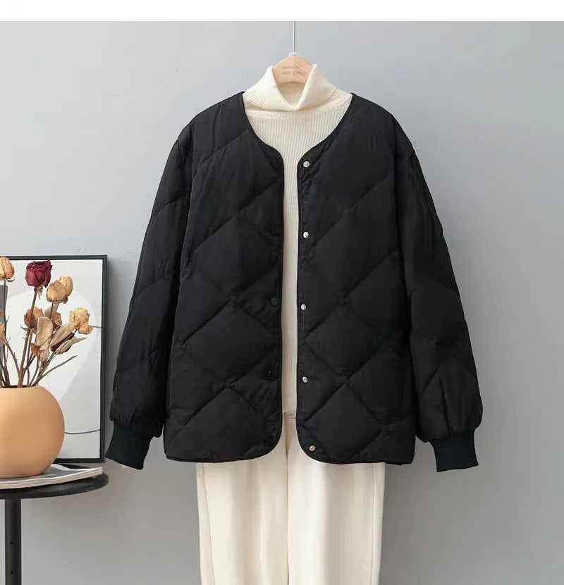 Chic Button Closure Round Neck Jacket
