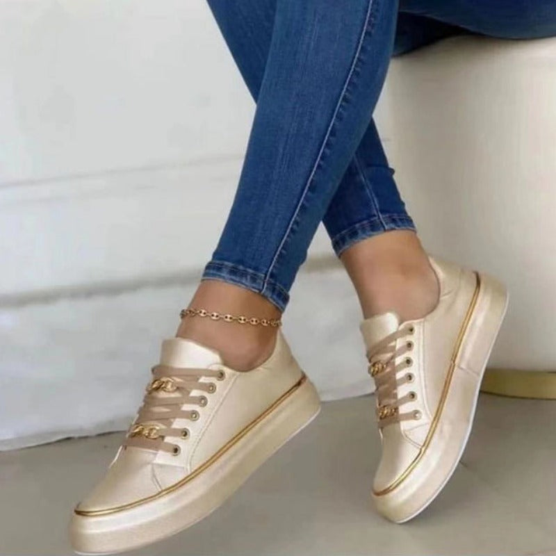 Women's Low-Top Sneakers - Lace-Up Closure - Thick Sole - Casual Everyday Wear