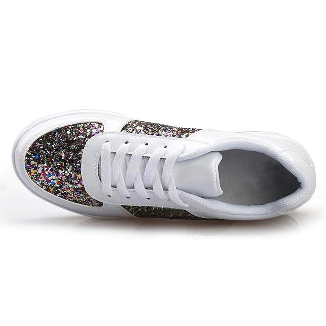 Women's Platform Sneakers - Glitter Embellished - Lace-Up - Fashionable Casual Wear