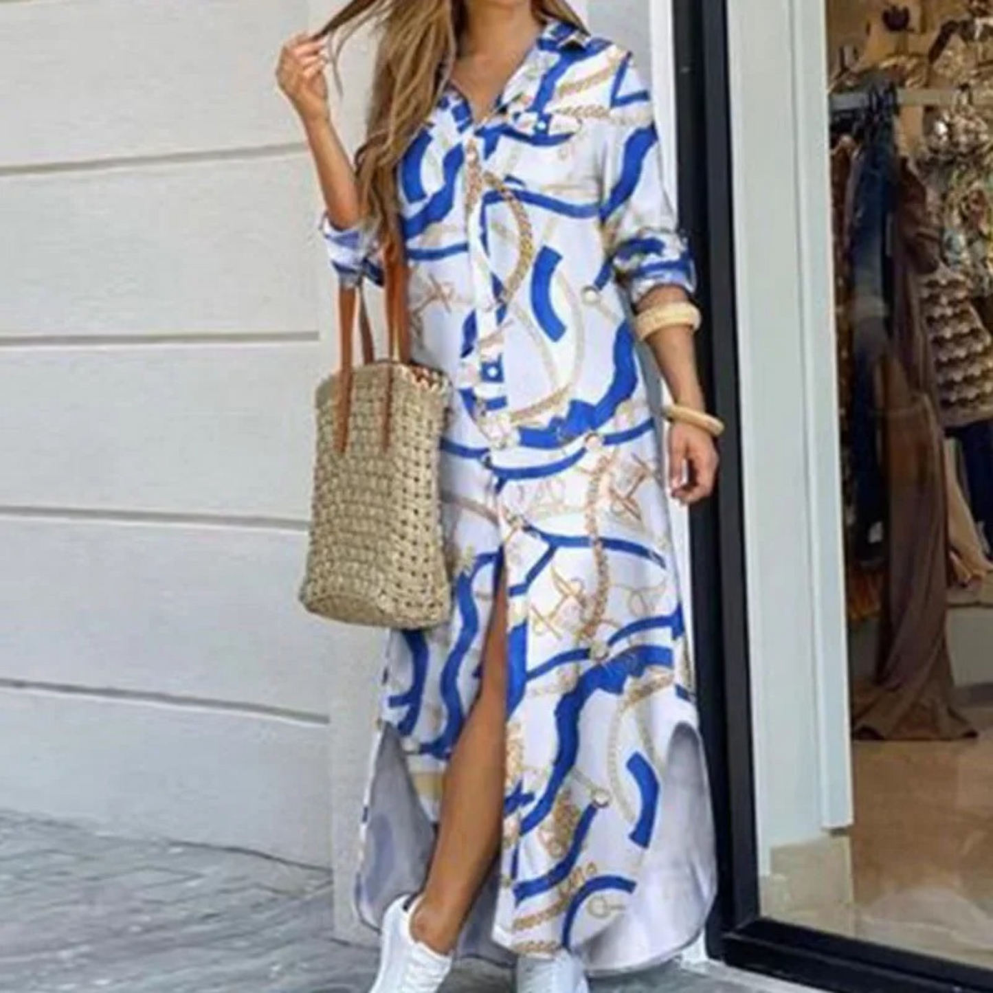 Women's Shirt Dress - Button-Down Front - Long Sleeve - High-Low Hem - Casual Fit