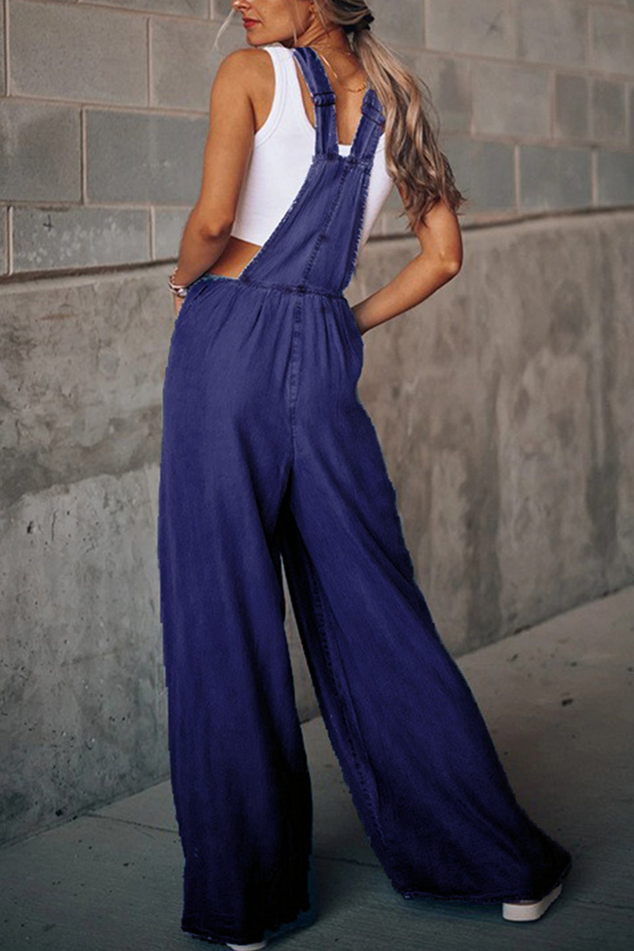 Women’s Denim Overalls - Wide Leg Relaxed Fit - Adjustable Straps - Pocket Front