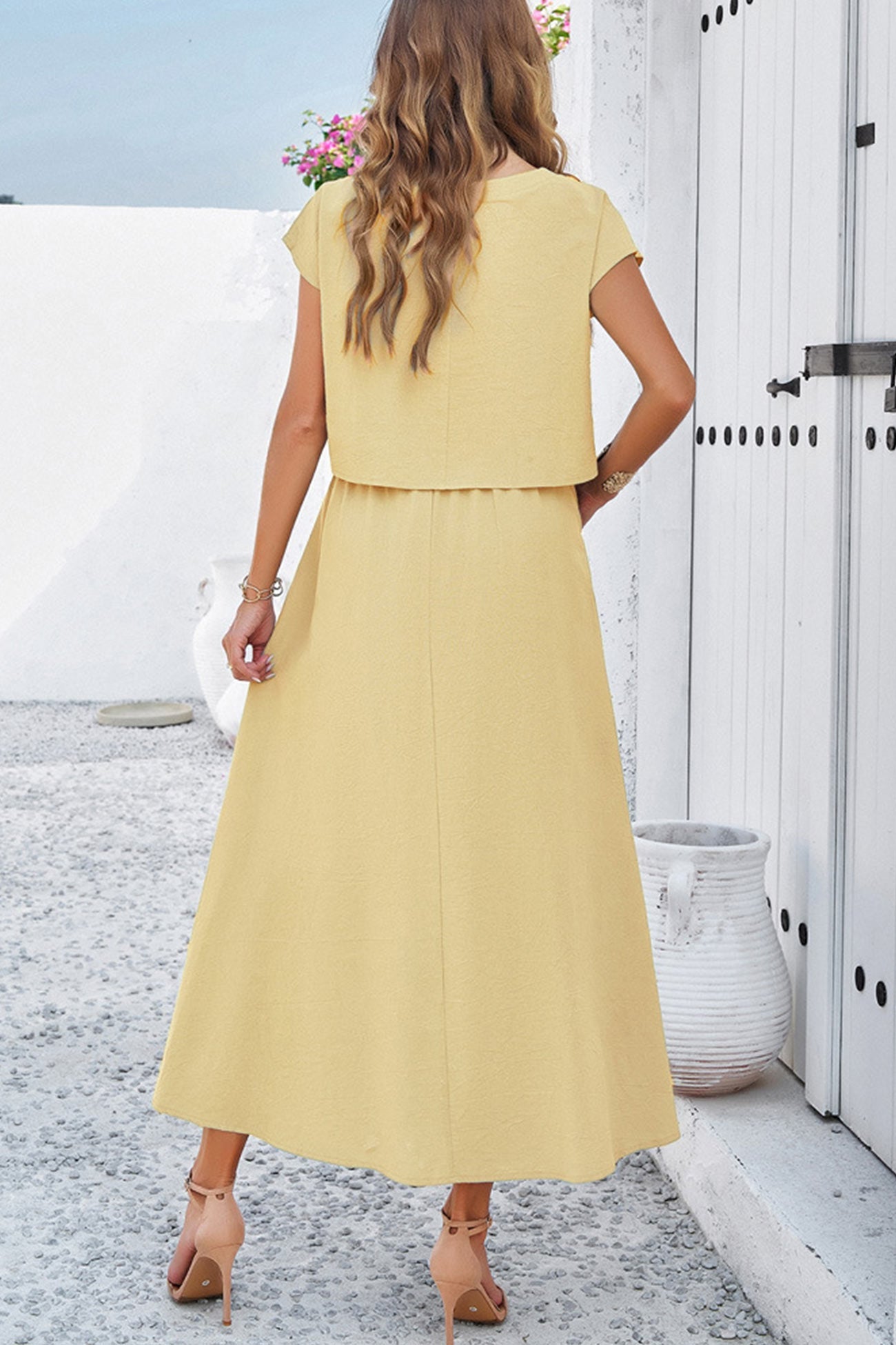 Women's slit crop top and ruched midi skirt set
