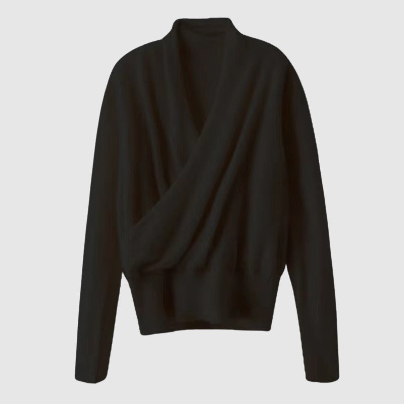 Women’s Sweater – Relaxed Fit Wrap Style – Ribbed Waist – Long Sleeve Wool Knit