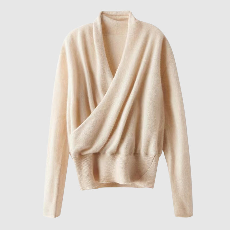Women’s Sweater – Relaxed Fit Wrap Style – Ribbed Waist – Long Sleeve Wool Knit