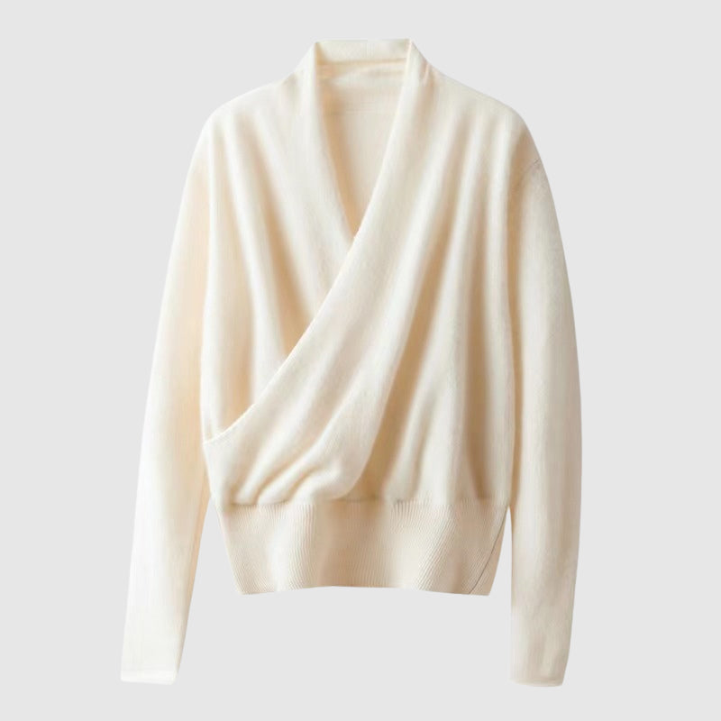 Women’s Sweater – Relaxed Fit Wrap Style – Ribbed Waist – Long Sleeve Wool Knit