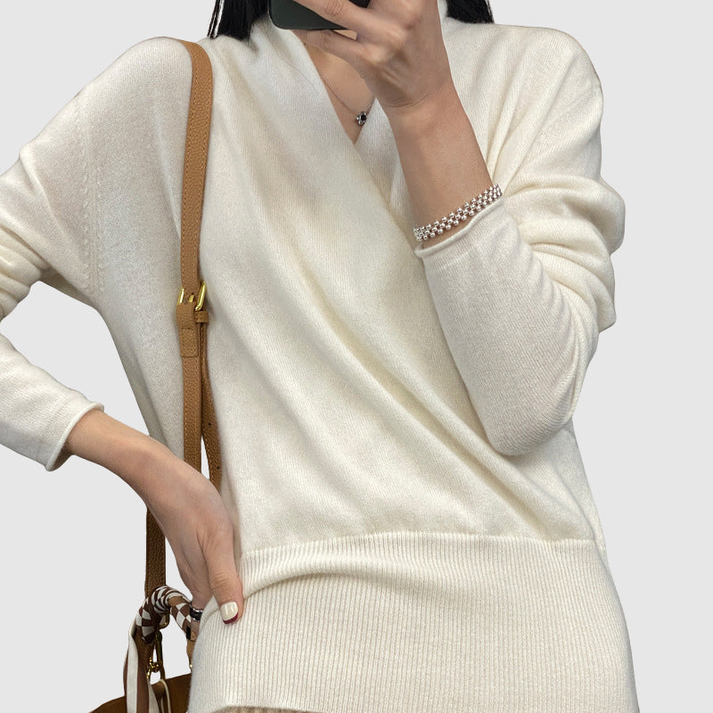 Women’s Sweater – Relaxed Fit Wrap Style – Ribbed Waist – Long Sleeve Wool Knit