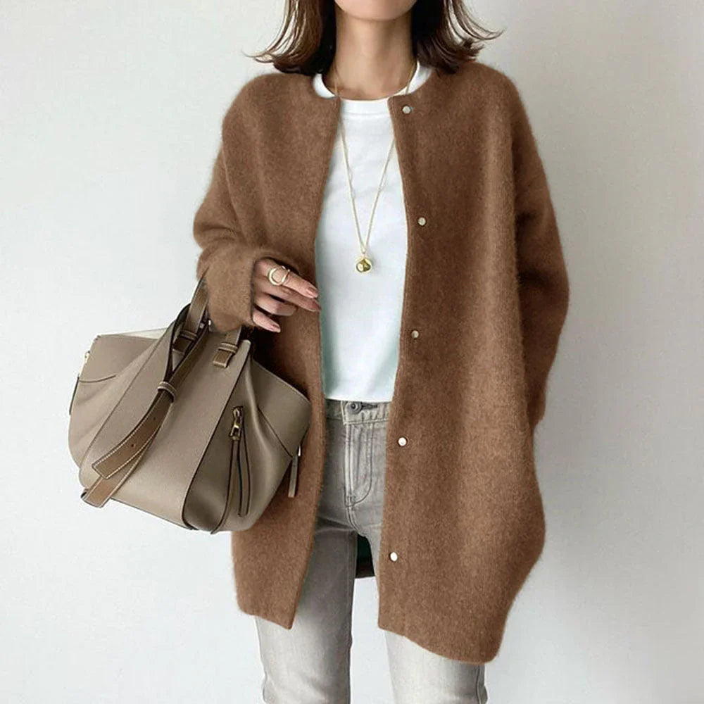 Women’s Cardigan – Wool – Oversized Fit – Mid-Length – Button Front – Long Sleeve