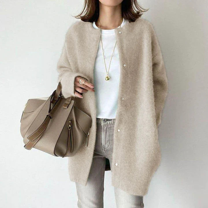 Women’s Cardigan – Wool – Oversized Fit – Mid-Length – Button Front – Long Sleeve