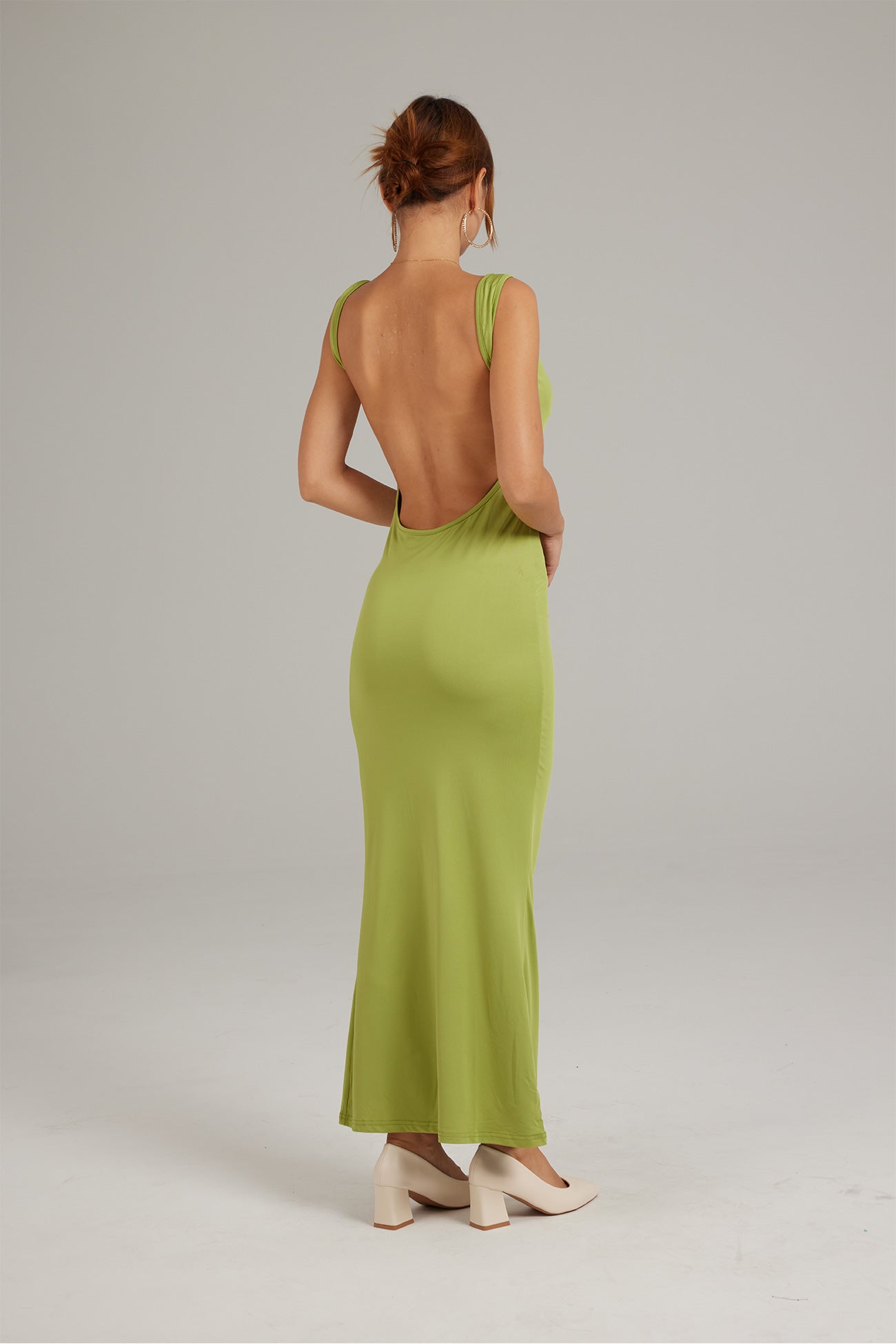 Women's Backless Gown - Full-Length Elegant Fit - Cowl Neck Evening Dress
