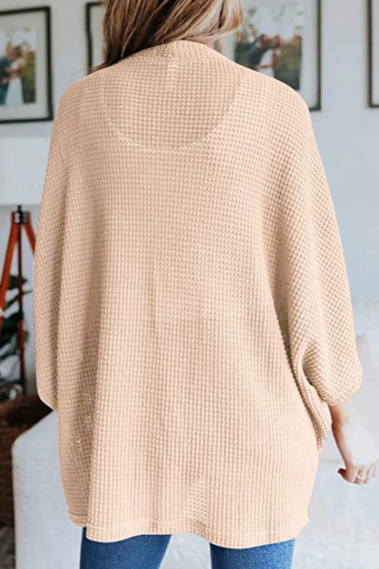 Women's waffle solid half sleeve wrap cardigan
