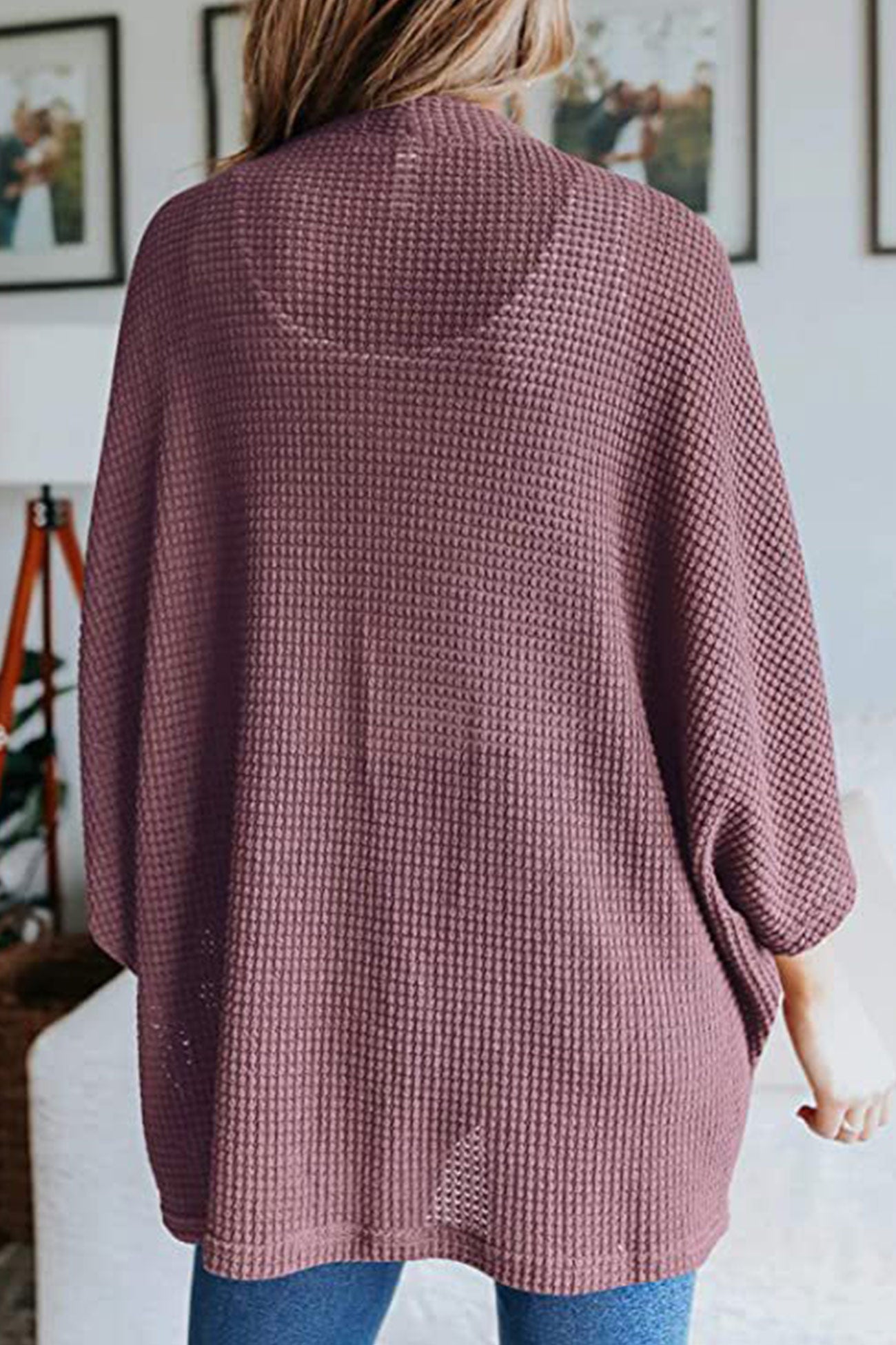 Waffle Knit Wrap Half Sleeve Cardigan
