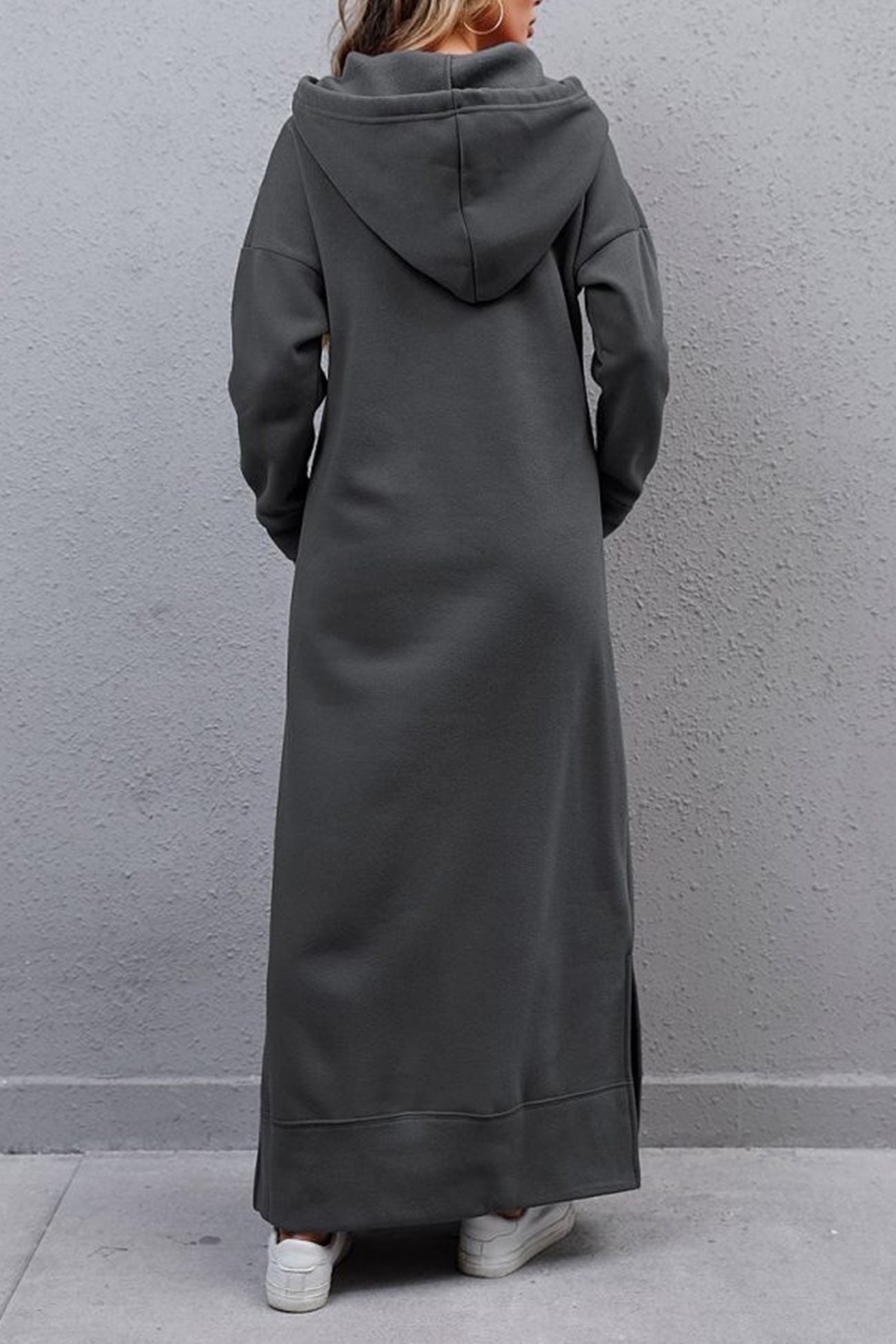 Women's Hoodie Dress - Long Casual Fit - Side Slit - With Pockets - Soft Fabric