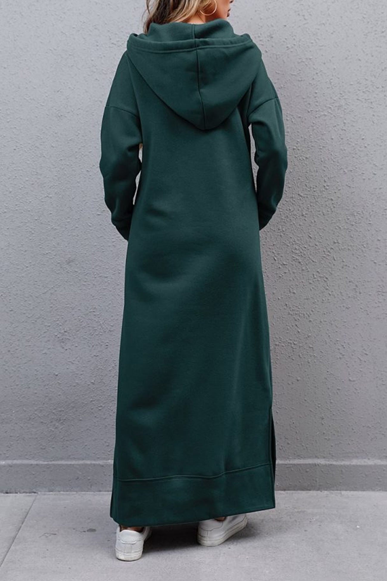 Women's Hoodie Dress - Long Casual Fit - Side Slit - With Pockets - Soft Fabric