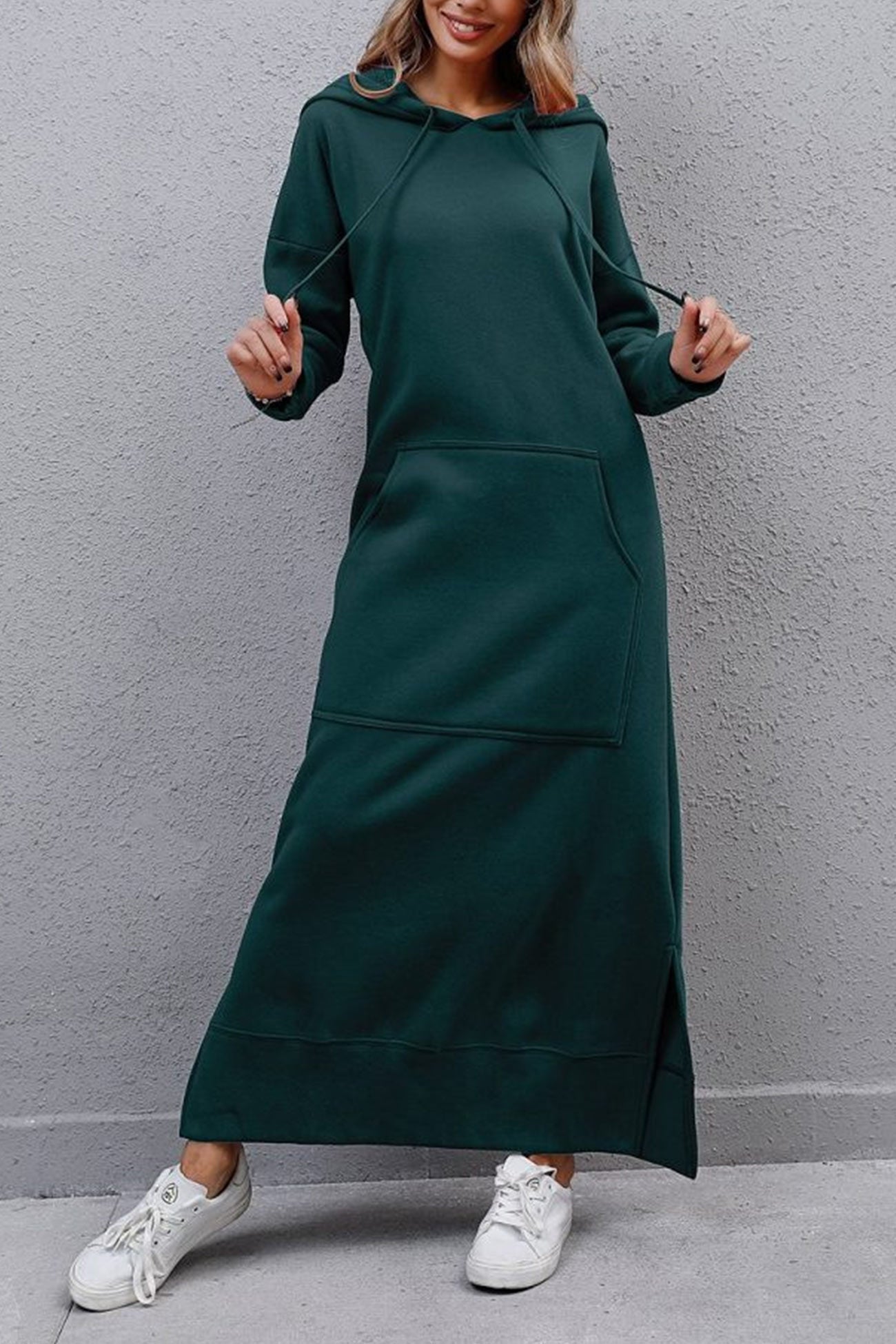 Women's Hoodie Dress - Long Casual Fit - Side Slit - With Pockets - Soft Fabric