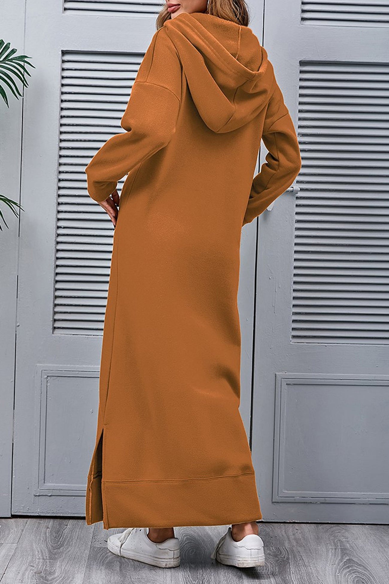 Women's Hoodie Dress - Long Casual Fit - Side Slit - With Pockets - Soft Fabric