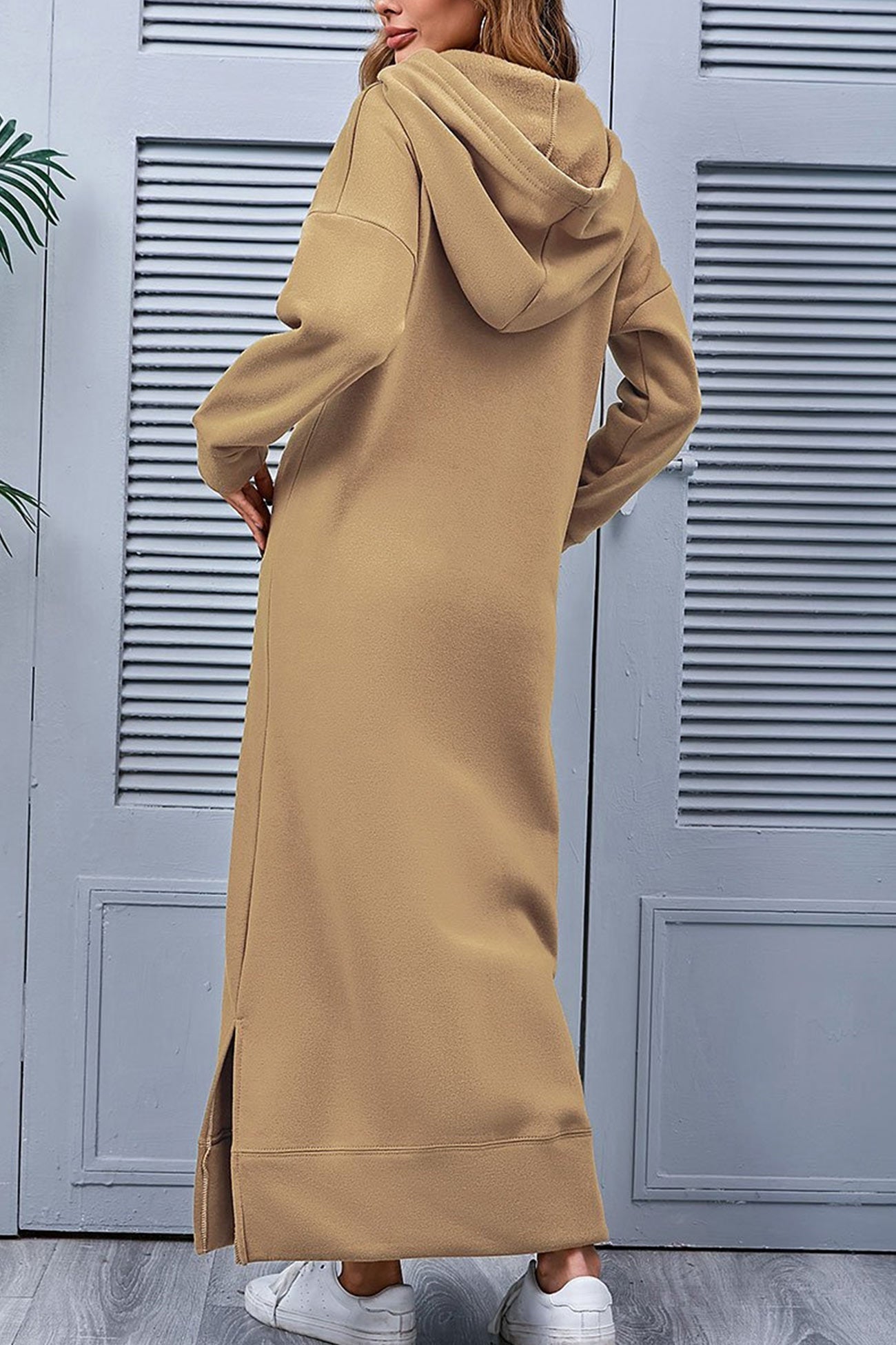 Women's Hoodie Dress - Long Casual Fit - Side Slit - With Pockets - Soft Fabric