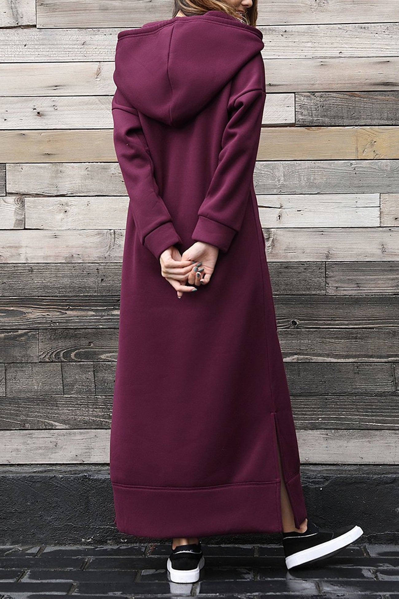 Women's Hoodie Dress - Long Casual Fit - Side Slit - With Pockets - Soft Fabric
