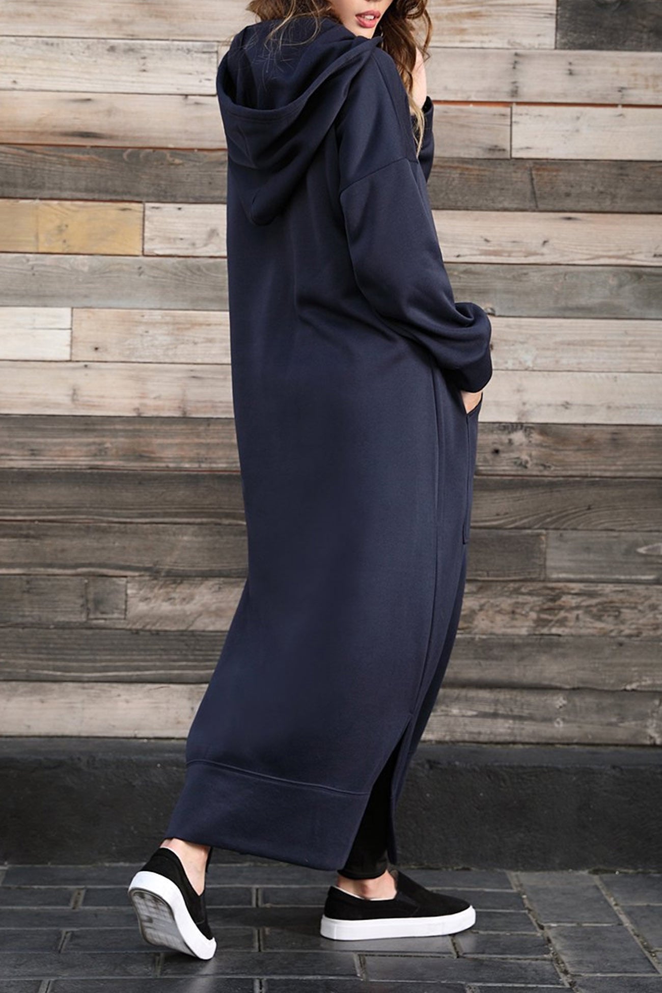 Women's Hoodie Dress - Long Casual Fit - Side Slit - With Pockets - Soft Fabric