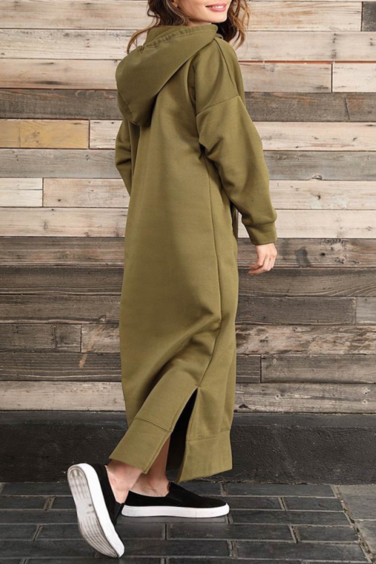 Women's Hoodie Dress - Long Casual Fit - Side Slit - With Pockets - Soft Fabric