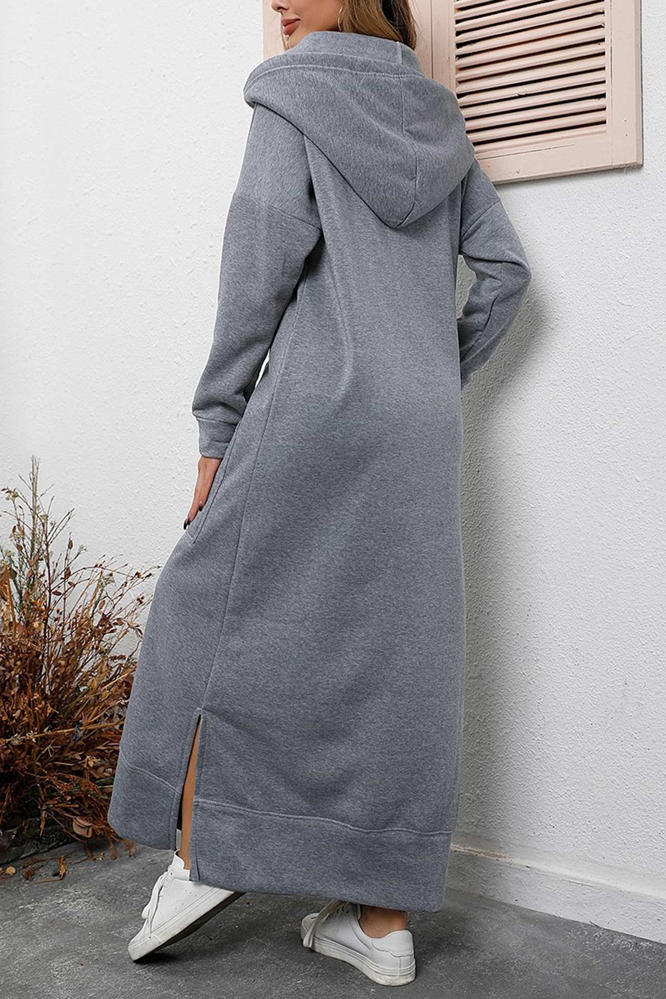Women's Hoodie Dress - Long Casual Fit - Side Slit - With Pockets - Soft Fabric