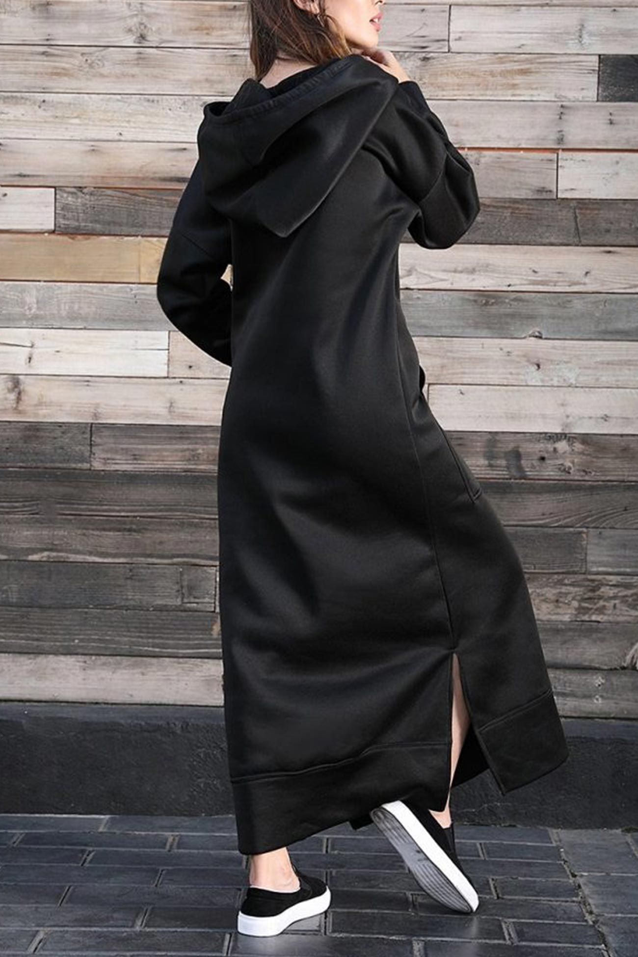 Women's Hoodie Dress - Long Casual Fit - Side Slit - With Pockets - Soft Fabric