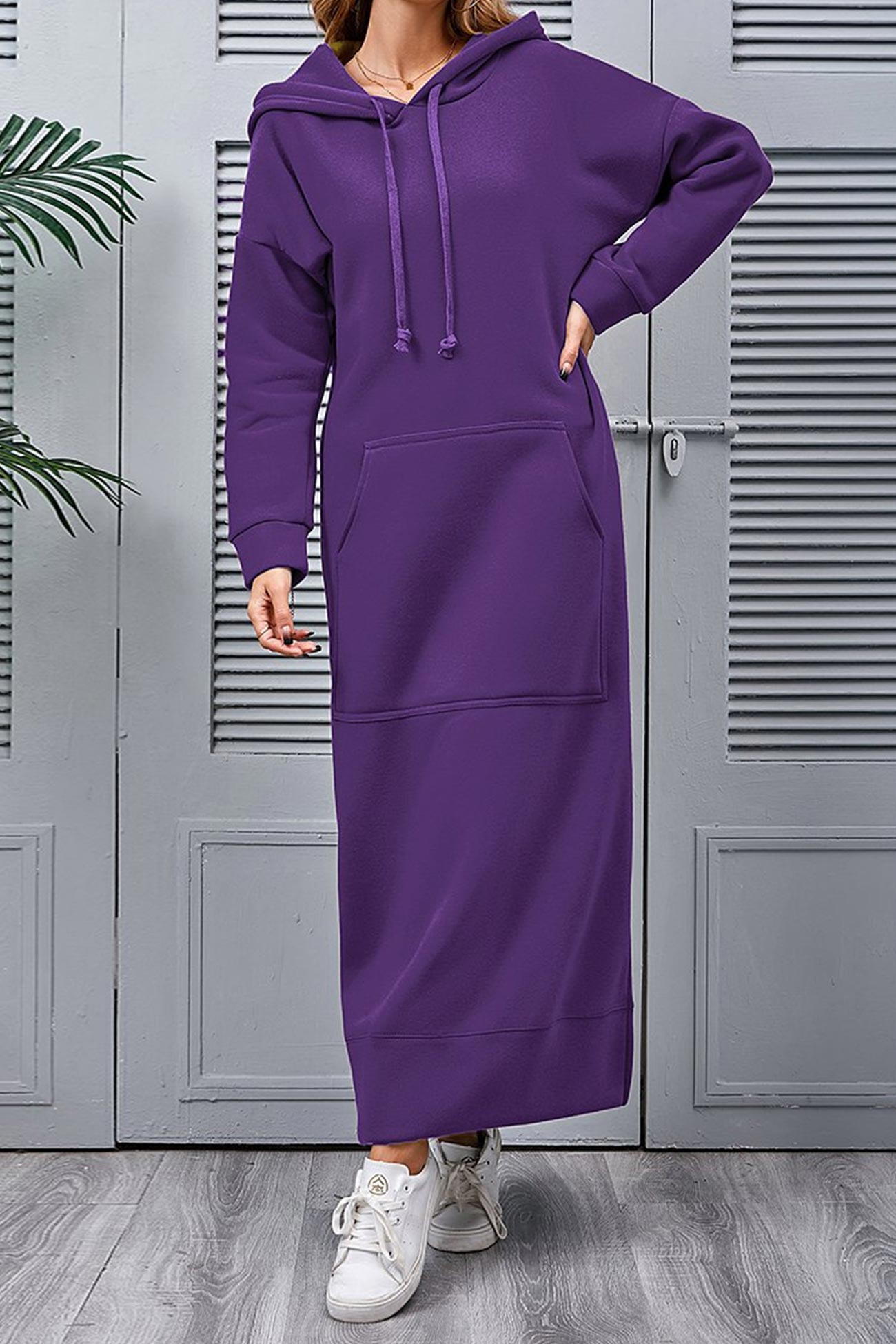 Women's Hoodie Dress - Long Casual Fit - Side Slit - With Pockets - Soft Fabric