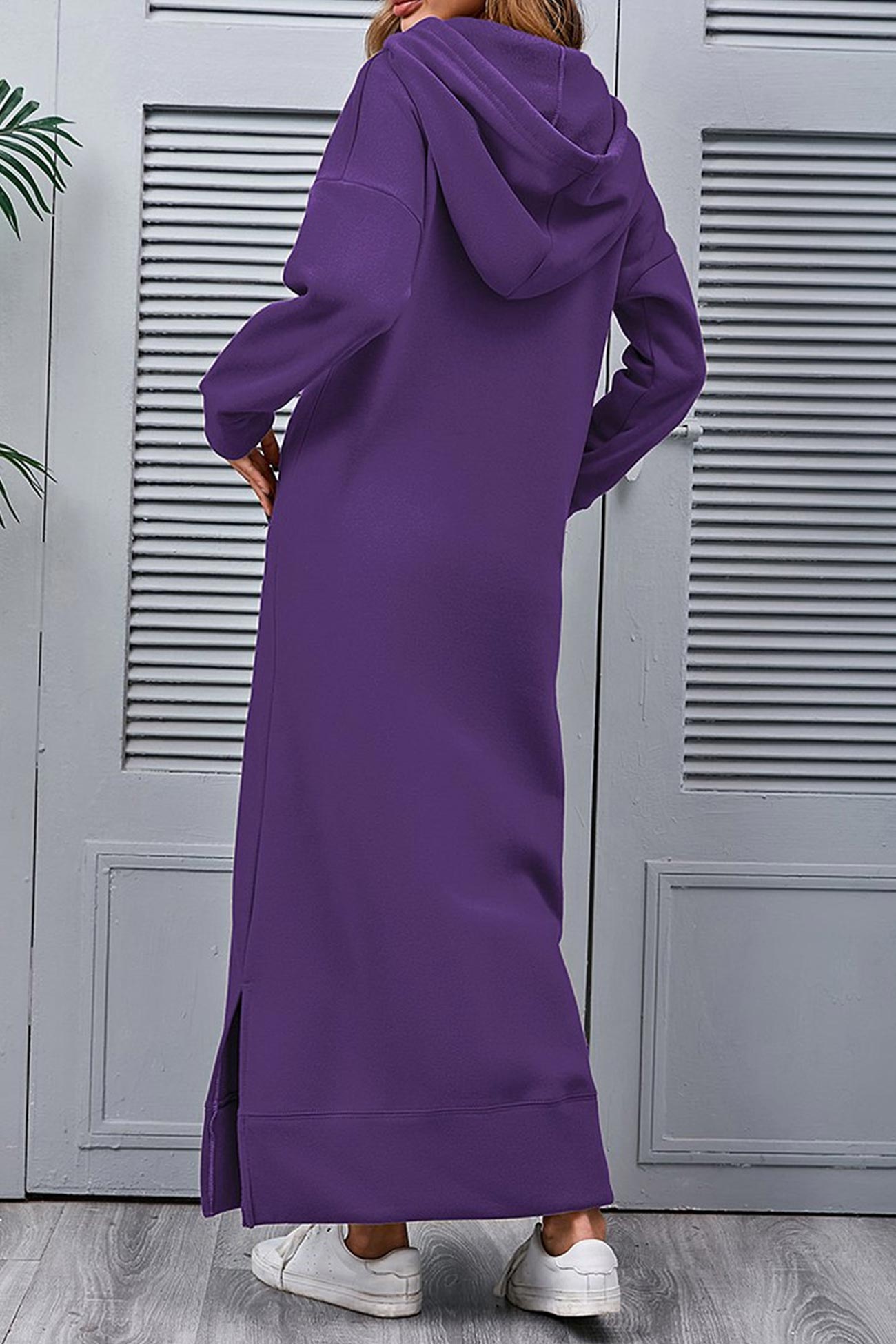 Women's Hoodie Dress - Long Casual Fit - Side Slit - With Pockets - Soft Fabric
