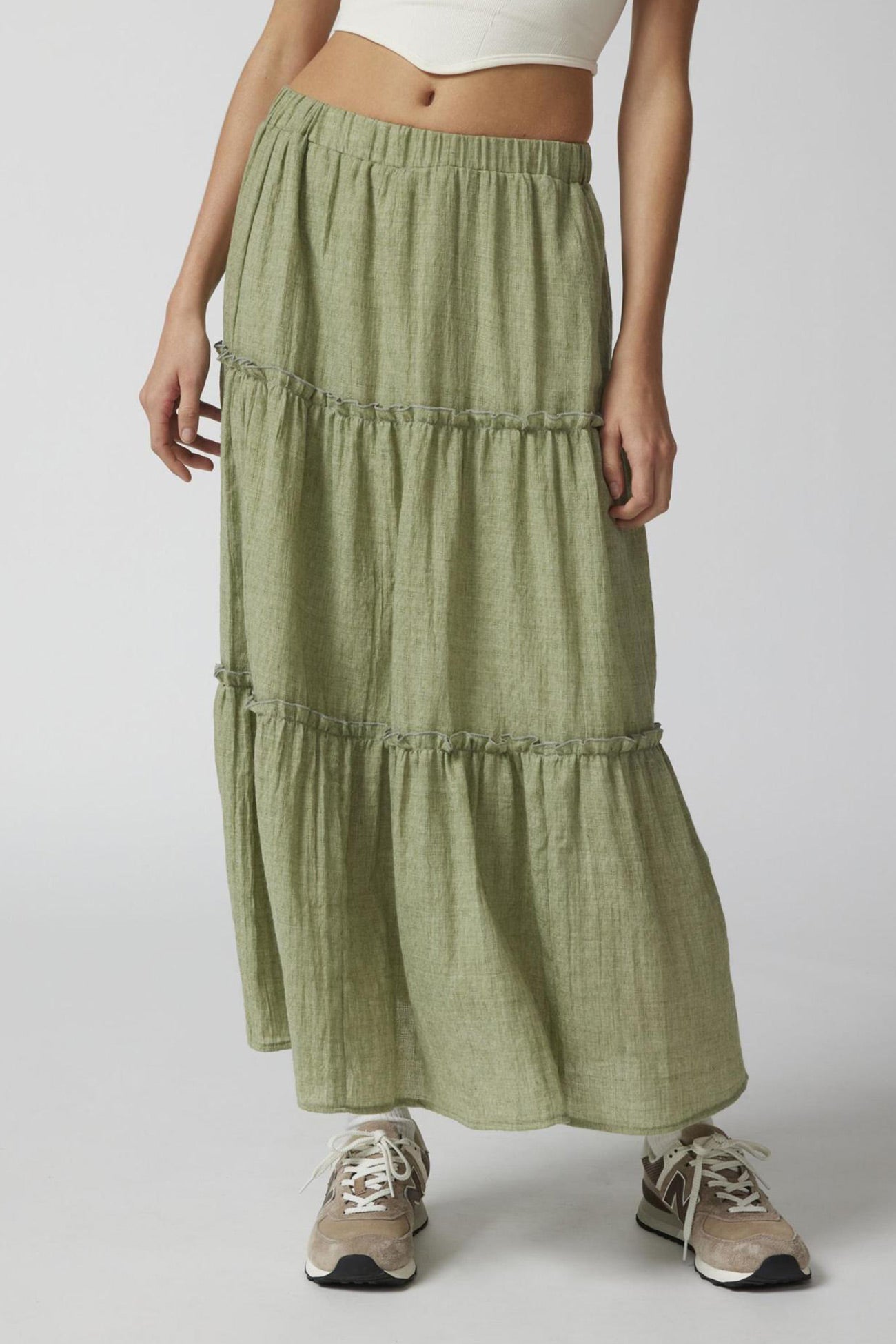 Women's Tiered Midi Skirt - Lightweight & Breathable - Elastic Waist - Flowy Casual Wear